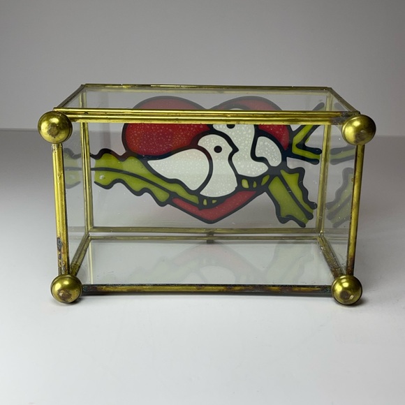 Vintage stained glass brass jewelry trinket box - Picture 6 of 11